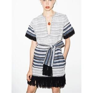 10 Crosby Derek Lam dress size 4 blanket sweater indigo woven lagenlook NEW
